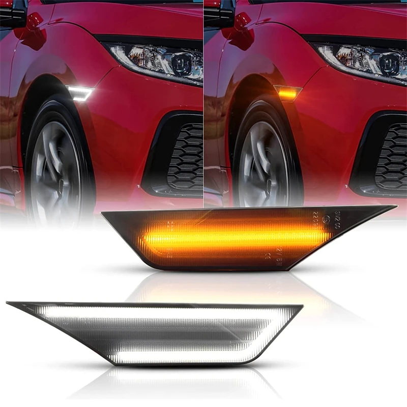 2PCS LED Side Marker Turn Signal Light White Running Light Position Lamp For Honda Civic 2016 2017 2018 2019 2020 2021 Auto