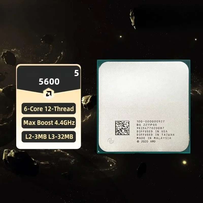 CPU AMD R5 5600 Processor 4.4GHz 6-Core 12-Thread 32MB Cache Socket AM4 Desktop PC Gaming CPU