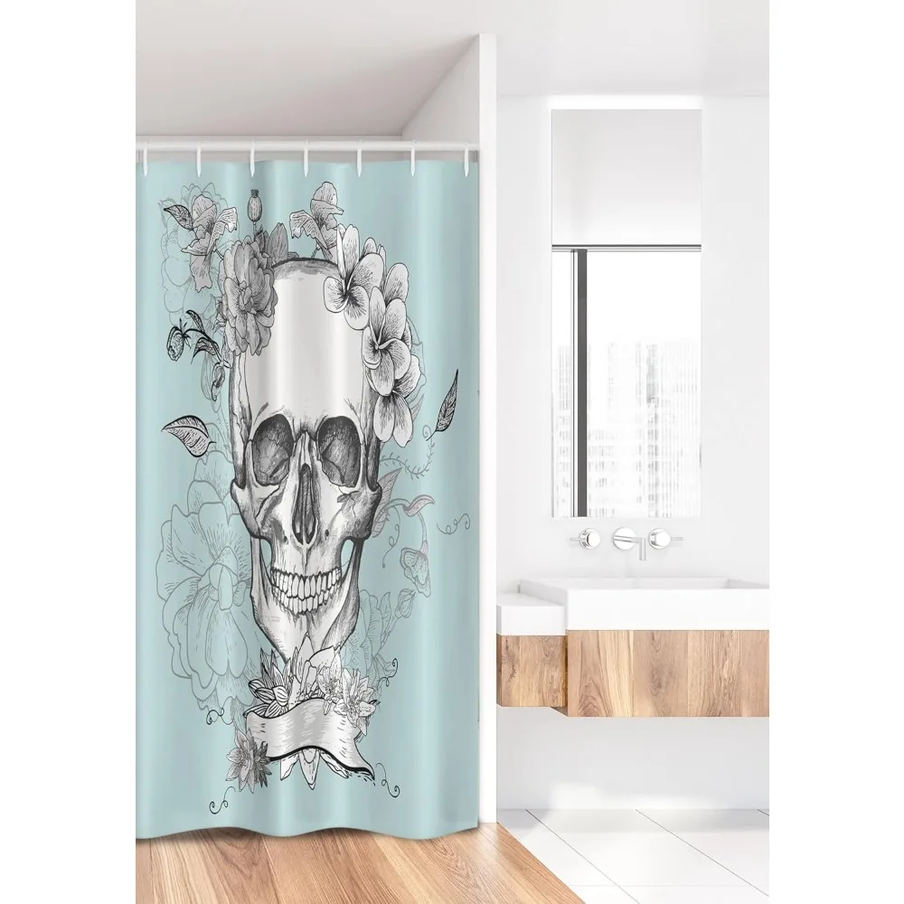 ستارة دش يوم الجمجمة والزهور الموتى، طراز الفن المكسيكي التقليدي، طباعة الجرونج، ملحقات الحمام القماشية