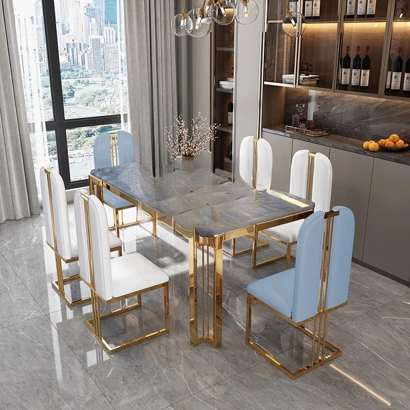 Dining table and chair combination rectangular simple postmodern high-end household rock slab table