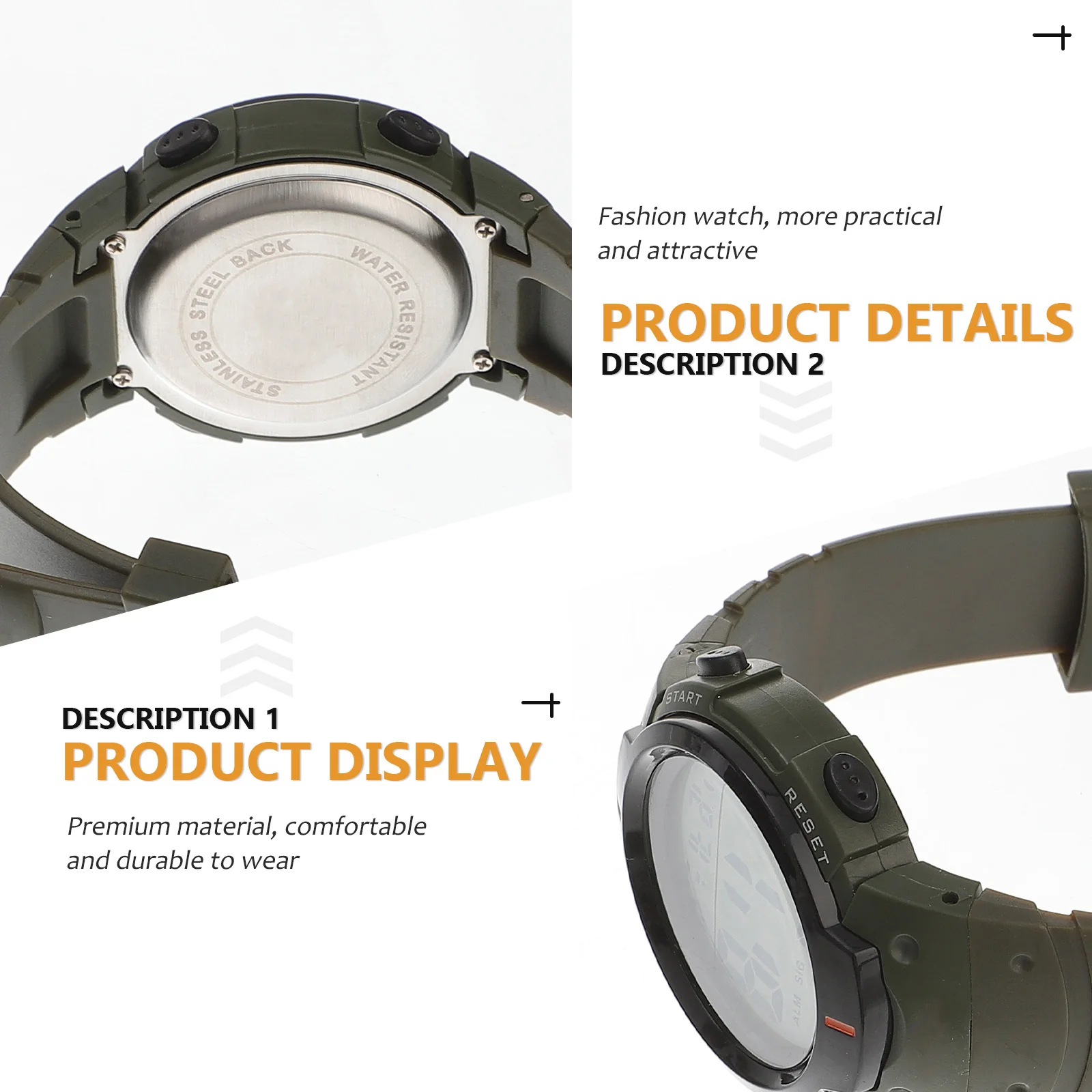 

1Pcs Waterproof Electronic Watch Dark Green Multifunction Sports Wristwatch Luminous Night Outdoor Casual Time Display for Men