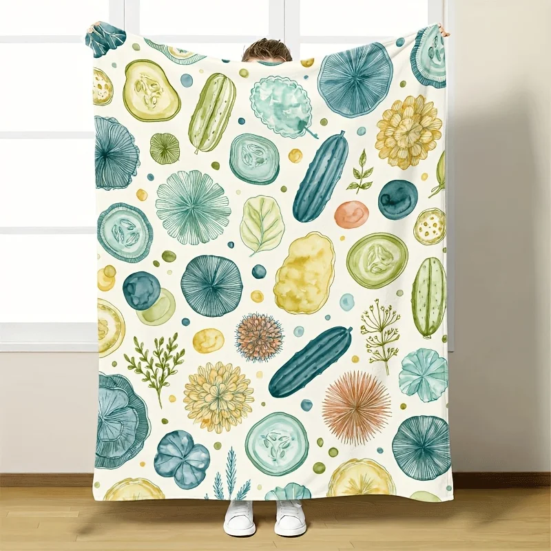 Decorative Summer Gourd Vegetable Botanical Print Throw Blanket for Sofa Bedding 150x200cm House Decor