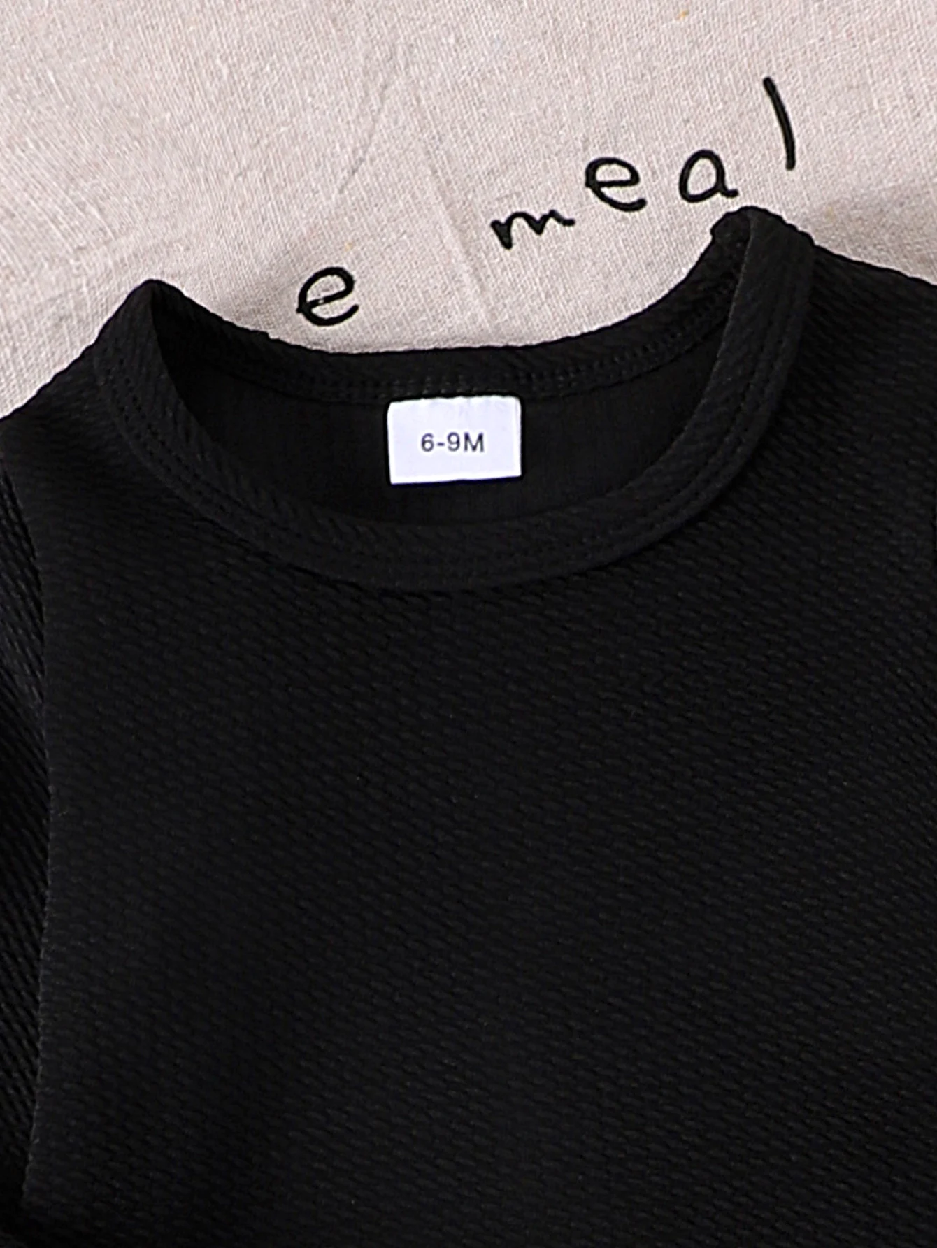 2CPS Autumn New Style 0-3 Years Old Fashionable Trend Black Round-Neck Base Shirt + Printed Denim Pantsuit