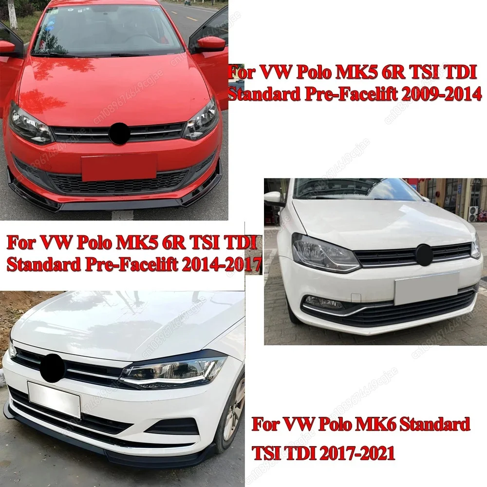 Front Bumper Splitter Lip Diffusers UV Coat Spoiler For VW Polo MK5 6R TSI TDI Standard 2009-2017 & MK6 TSI TDI 2017-2021 Tuning