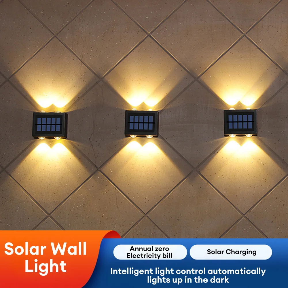 Lámpara Solar de pared impermeable, iluminación luminosa de arriba y abajo para jardín, porche, patio, decoración del hogar, 4LED