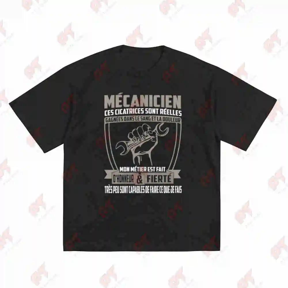 Heavy Duty Mechanic French Saying Golden Accents Short Sleeve Tee 100% Cotton T-Shirt