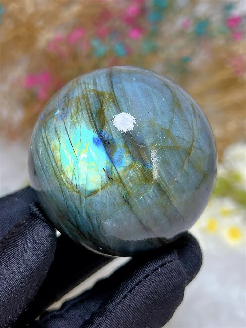 Natura Crystal Blue Labradorite SPhere With Rain Bow Free Form  Carving Reiki Healing Stone Home Decoration Exquisite Gift