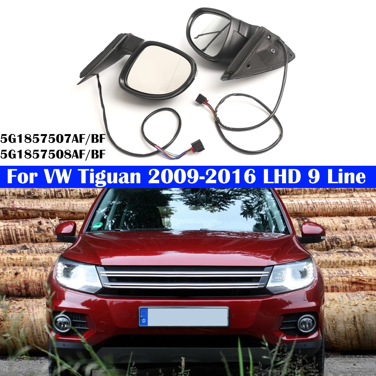 Power Folding Rearview Mirror Assembly Assy Mirror Cover Cap Frame Glass Lens With Heating For VW Tiguan 2009-2016 LHD 9 Wire