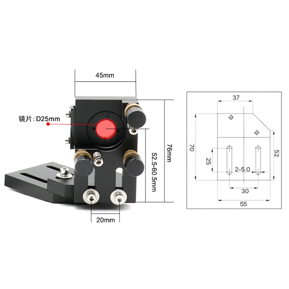 N18R CO2 Black Second Laser Mount Mirror 25mm Mirror Mount Integrative Mount for Engraving Machine
