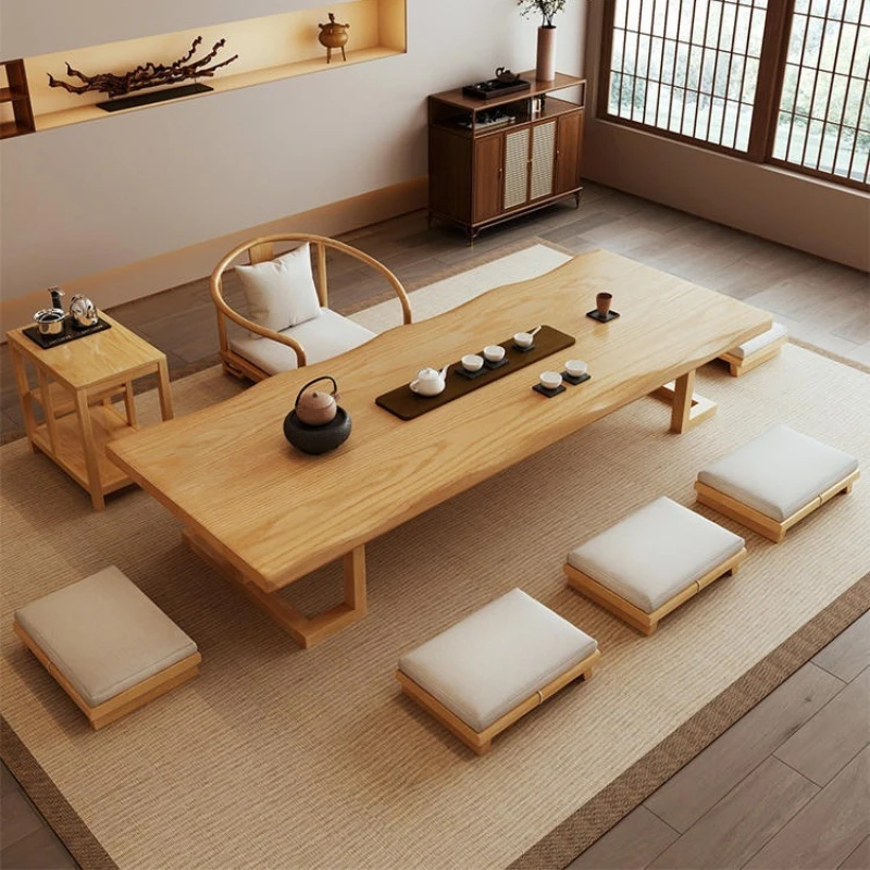 

Medieval solid wood long coffee table balcony low table simple coffee table kang few tatami kung fu tea