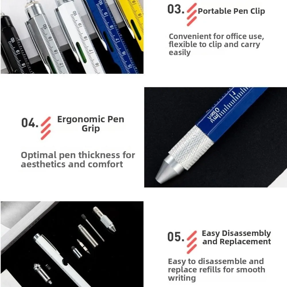 

9 in 1 Multi-function Tool Pen Detachable Portable Handheld Screwdriver Tool DIY Professional Measure Technical Ruler Writing
