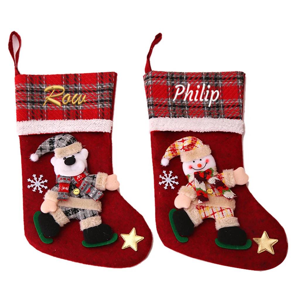 

Large Christmas Socks Personalized Name Christmas Decorations Children's Gift Bags Custom Embroidered Name Candy Socks for Kids