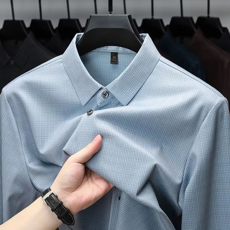 Contain Lyocell Wool Long Sleeve Shirts For Men Seamless Premium Autumn Quality Soft Comfortable Skin-Friendly Camisas De Hombre