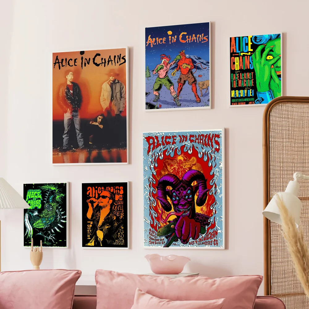 Vintage Classic Band Alice In Chains Music Singer Self-adhesive Art Poster Whitepaper Prints Posters Artwork Home Decor