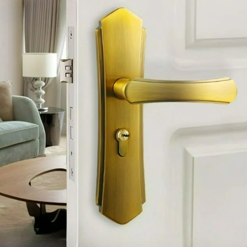 

Минималистичный современный замок, античный медный алюминиевый сплав, внутренний механический дверной замок, бесшумный замок с разделенной ручкой для деревянной двери в помещении