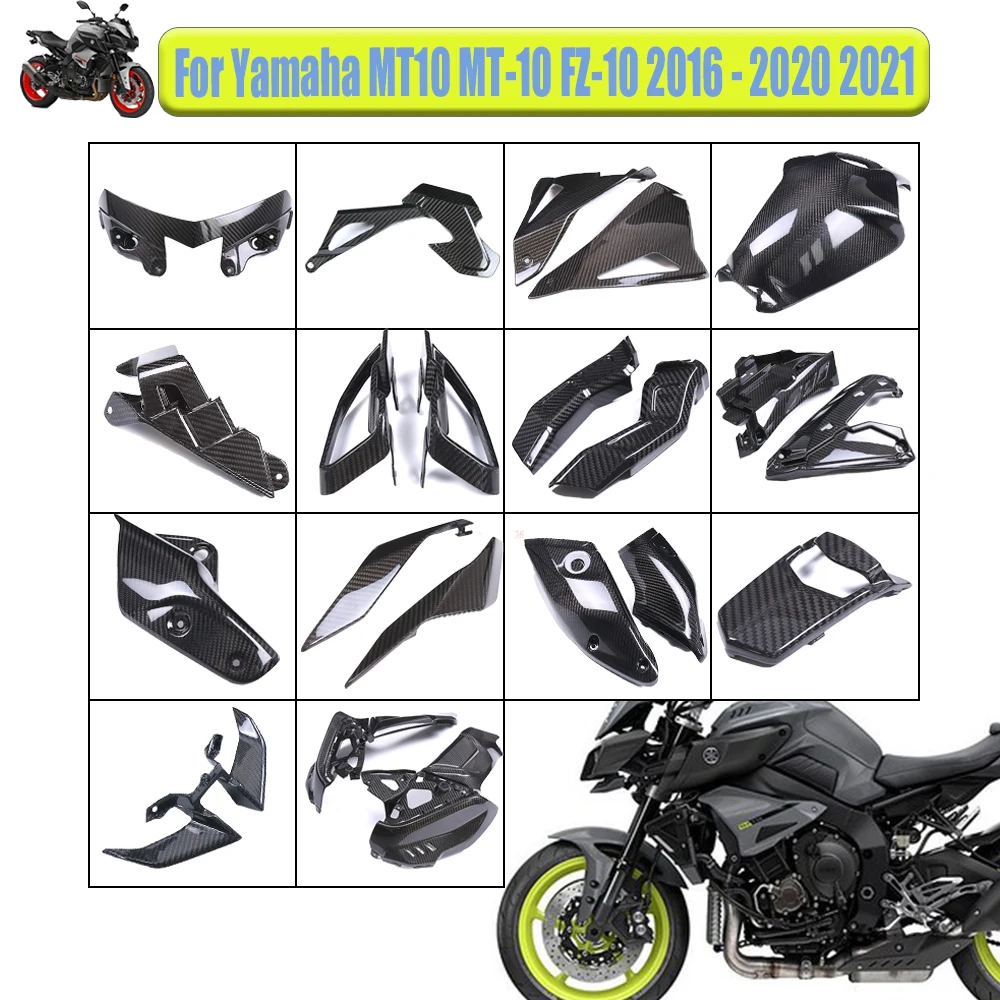 

Для Yamaha MT-10 MT 10 MT10 FZ-10 2016-2020 2021 3K сухой бак из углеродного волокна, боковые панели, полный обтекатель, аксессуары для мотоциклов