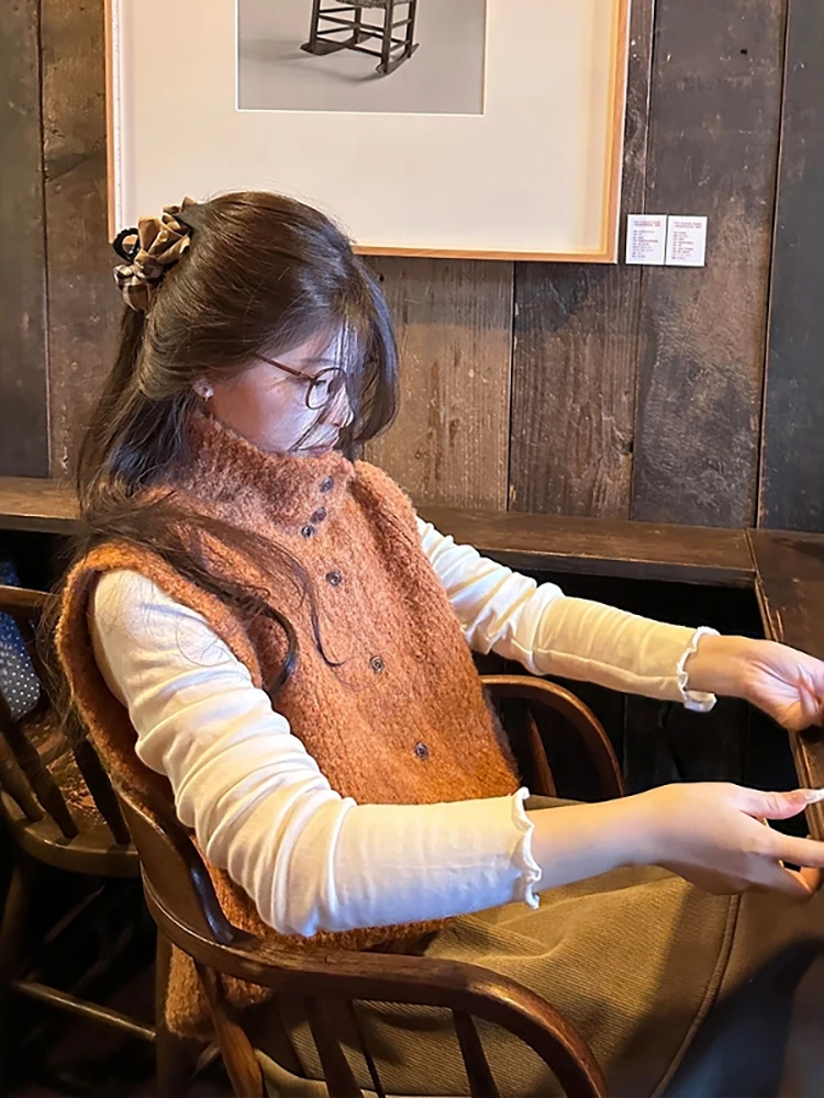 

Корейский вязаный жилет с высоким воротником для женщин, осенне-зимний, в стиле Lazy Sle, многослойный, кардиган-жилет, верхняя одежда