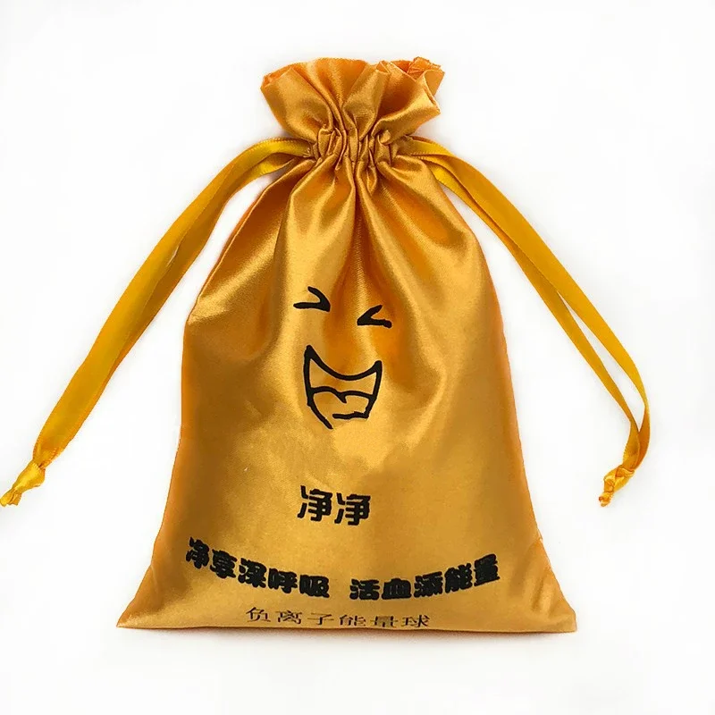 Gold Satin Gift Bags Packaging Jewelry Hair Cosmetic Wedding Party Candy Reusable Sachet Silk Drawstring Pouch Print Logo Custom