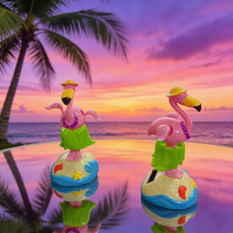 

Солнечный светящийся фламинго-сувенир, в стиле морского отдыха, украшение для автомобиля, милый декор в виде животного.