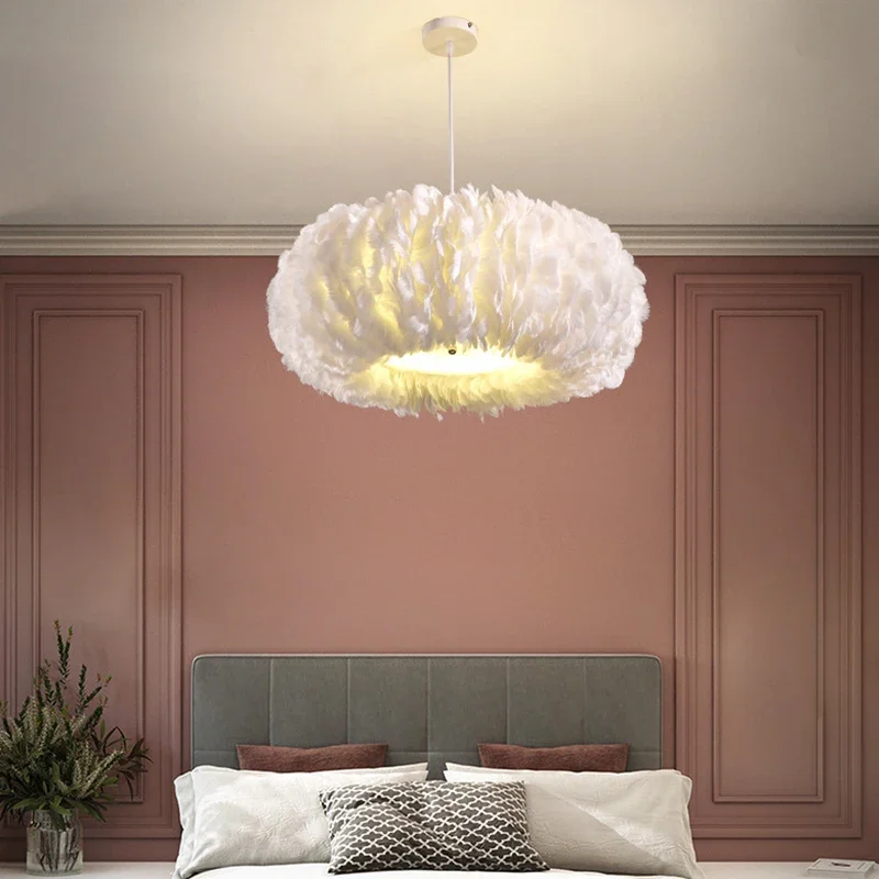 2024 Nordic Led Feather Chandelier Living Room Bedroom White Pendant Chandelier Feathers Pendant Lights Home Decor Lighting