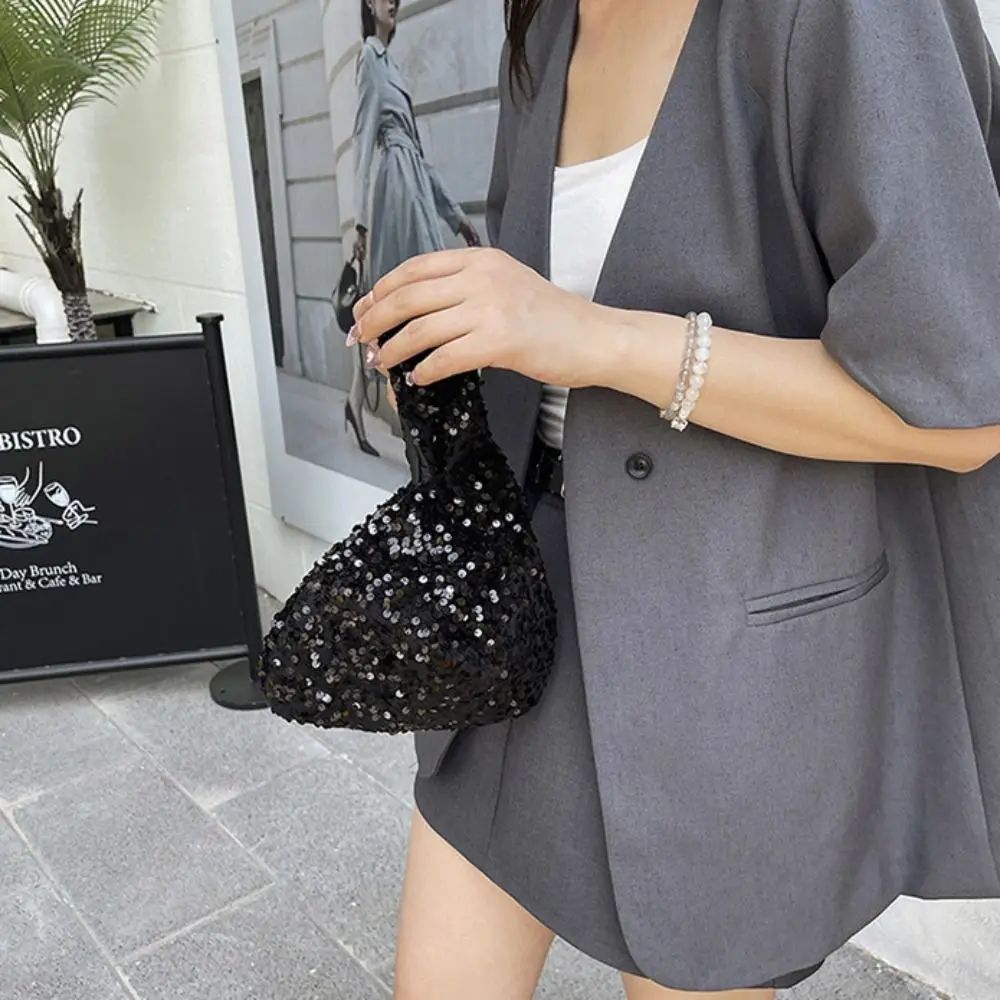 

Simple Paillette Knot Handbag Blingbling Giltter Sequin Evening Bag Cute Fashion Wrist Bag Spring Summer