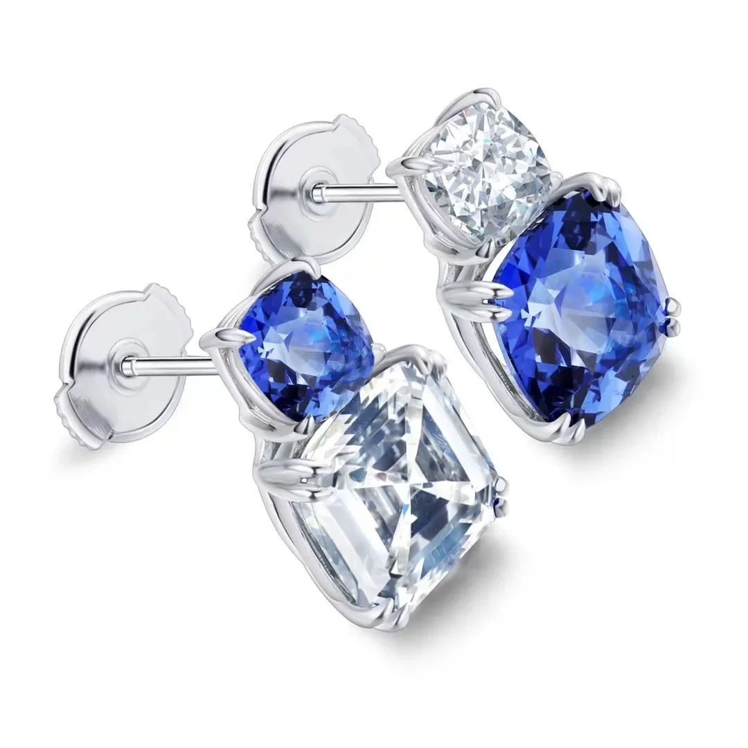 2021 New Design 9K Gold  5 Carats Created Sapphire Earrings  Women Luxury Jewelry for Gifts