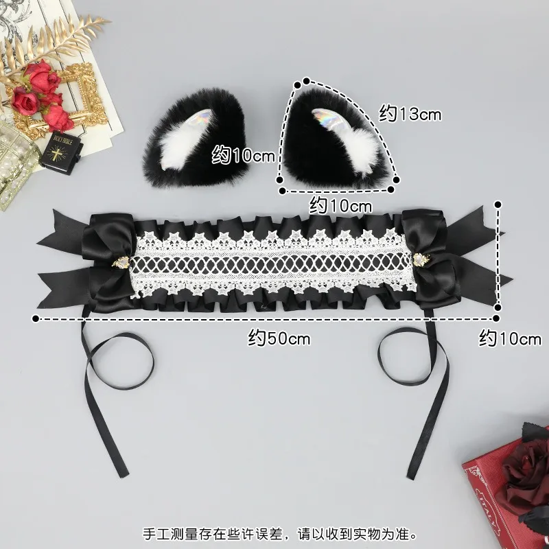 Halloween Gothic Cosplay headband Lolita Kawaii plush cat ears Maid women girls Ruffled lace headband hair accessory