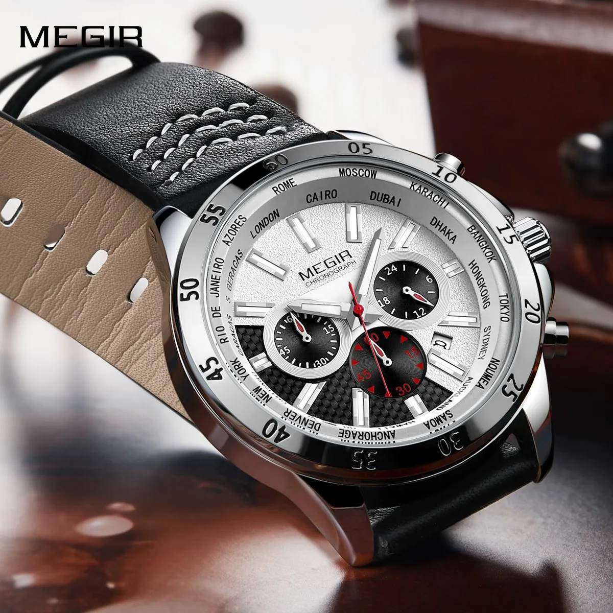 MEGIR Multifunctional Large Dial Quartz Wrist Watches for Men Waterproof Date Fashion Sports Watch with Chronograph Man Gift
