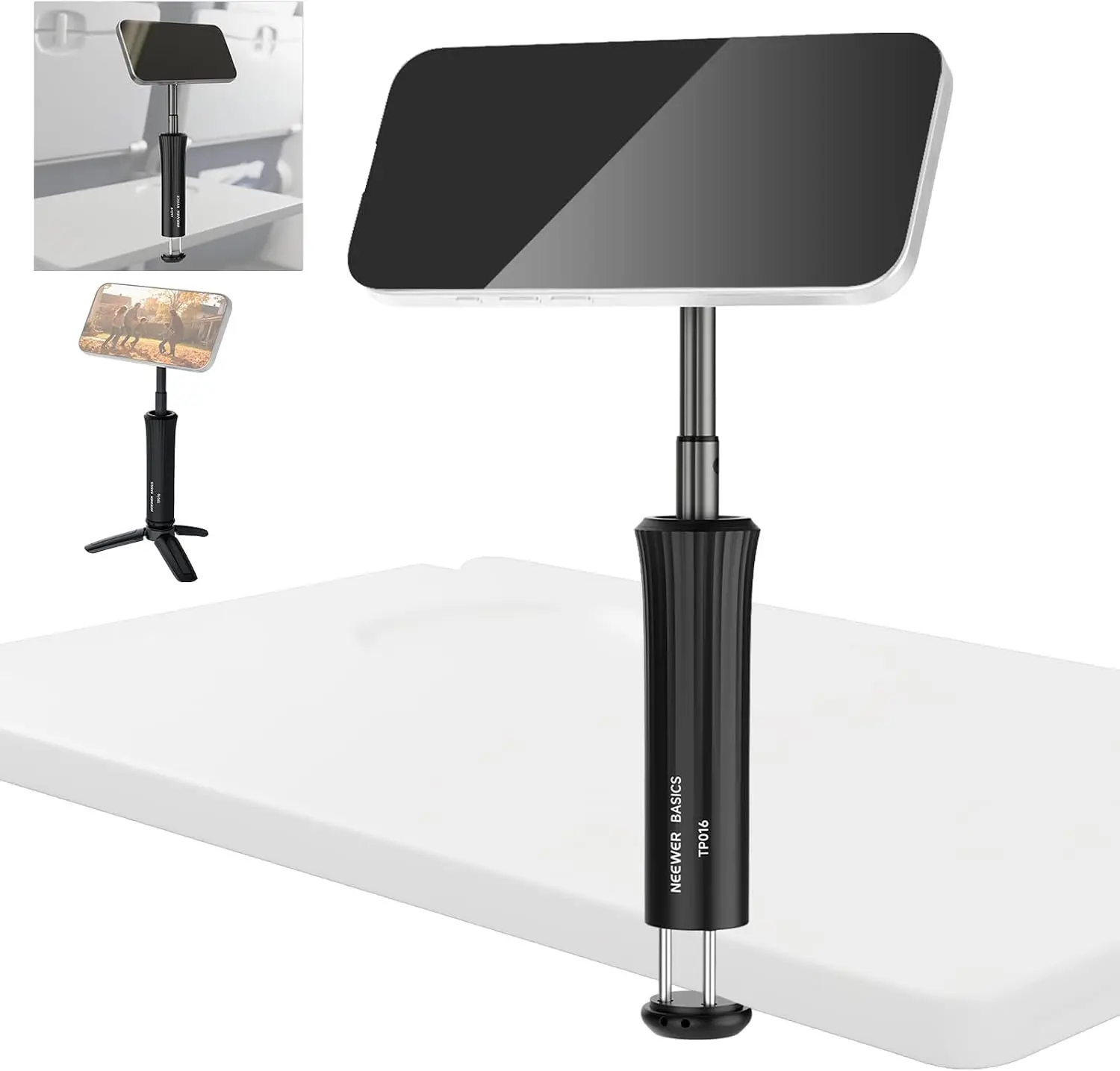 NEEWER Airplane Phone Holder, Magnetic Smartphone Desk Mount Tripod Stand Handheld Selfie Stick Plane Gadget Travel Essentials