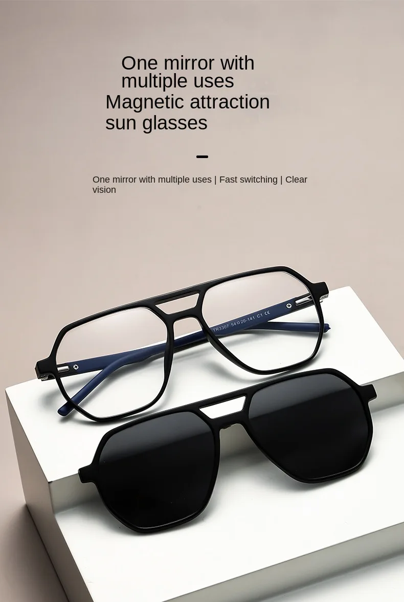 VCKA Sport-Myopie-Sonnenbrille mit großem Rahmen, 2025, 6-in-1, polarisiert, verschreibungspflichtig, magnetischer Clip, für Herren und Damen, Brillen – 0,5 bis -6,0 – Detail 1
