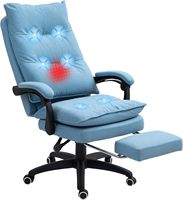 Ergonomic office chair with massage, reclining, rotating, height-adjustable, footrest, remote control, and timer. Blue.