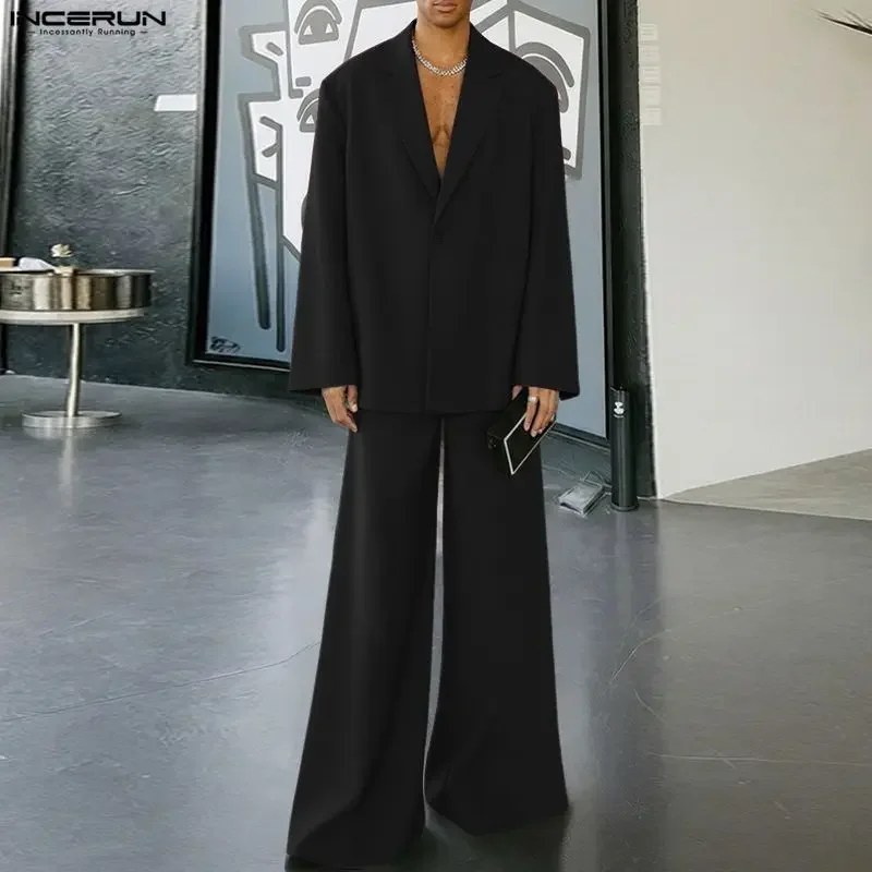 

Men Sets Solid Color Elegant Streetwear Lapel Long Sleeve Blazer & Pants Two Pieces Sets INCERUN2026 Fashion Men's Casual Suits