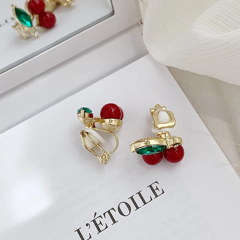 Red Cherry Earrings No Hole Ear Clips Fashion Clip Earring Without Piercing Minimalist Earrings Jewelry CEk716