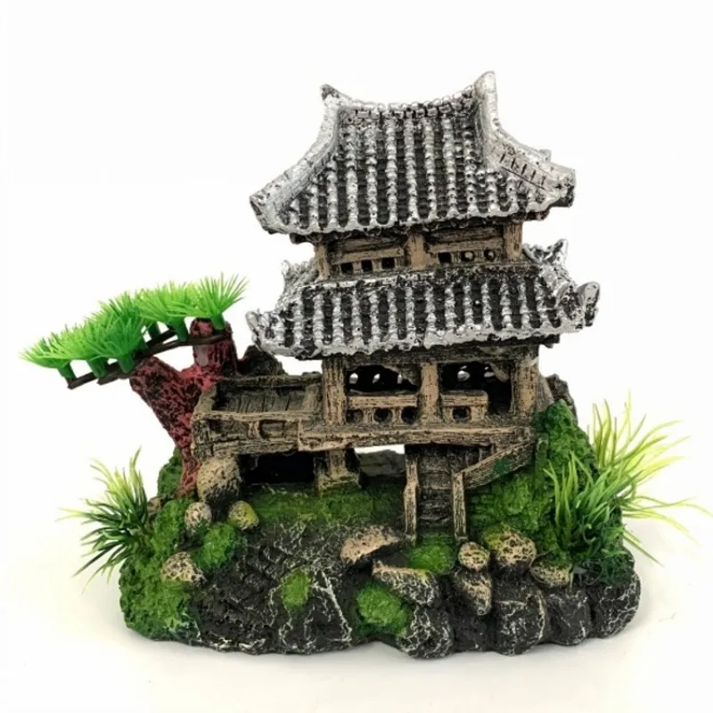 

Fish Tank Landscaping Decorations Small House Ancient Pavilion Resin Ornaments Aquarium Simulation Villa House