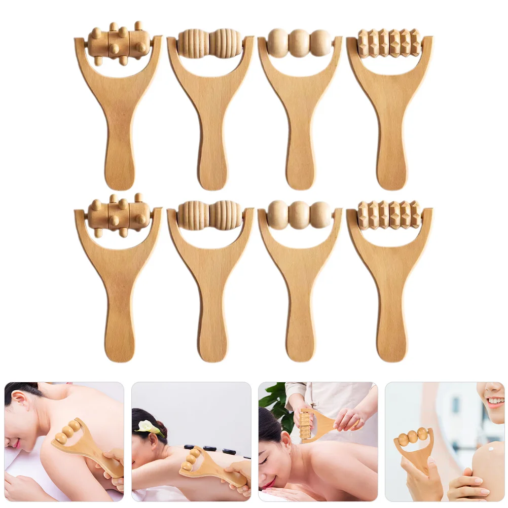 

8Pcs Wood Massage Tools Smooth Natural Wooden Roller Ergonomic Handle for Back Neck Foot Hand Leg Massage Relaxation