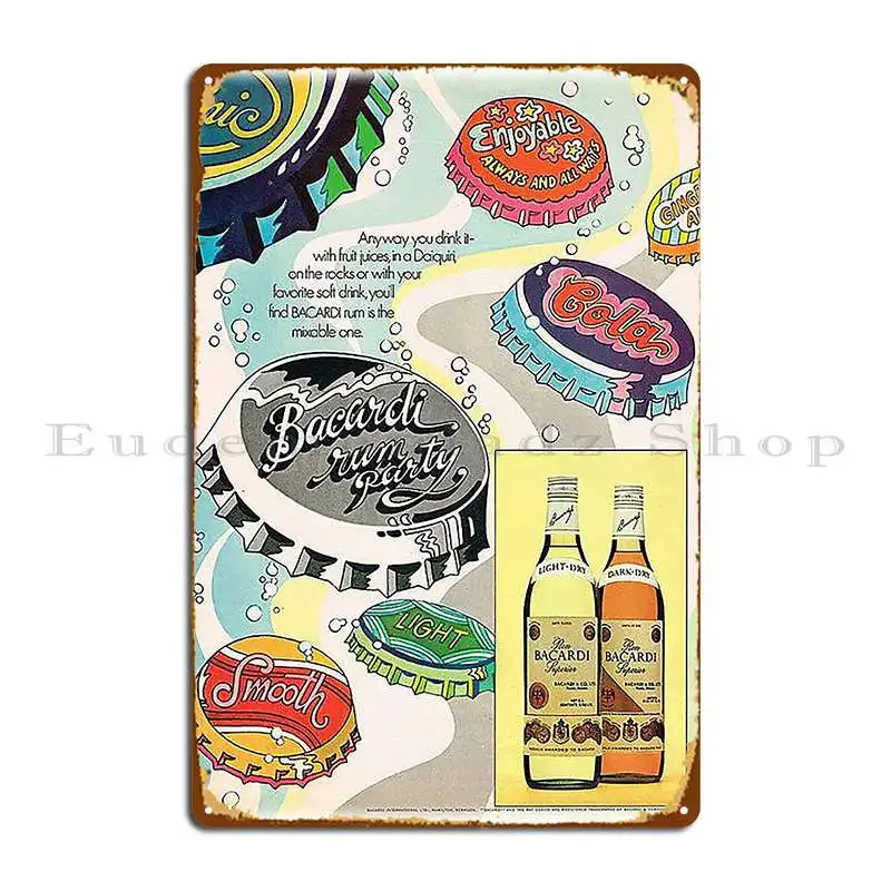 Vintage Bacardi Rum Party Bottle Caps Advertise Metal Sign Party Painting Garage Character Cinema Tin Sign Poster