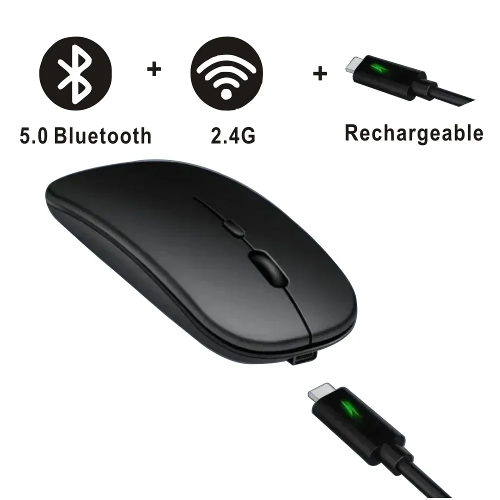 

Computer Wireless USB Mouse Bluetooth Rechargeable Dual Mode 5.0 with Office Gamer Desktop Mouse for PC Laptop