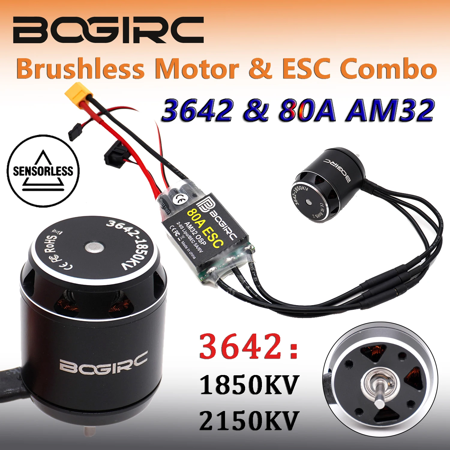 BOGIRC Brushless Combo Set 3642 1850/2150KV Motor AM32 80A ESC 5A/6V for Axial SCX10 Traxxas TRX4 TRX6 RC4WD D90 RC Crawler Cars