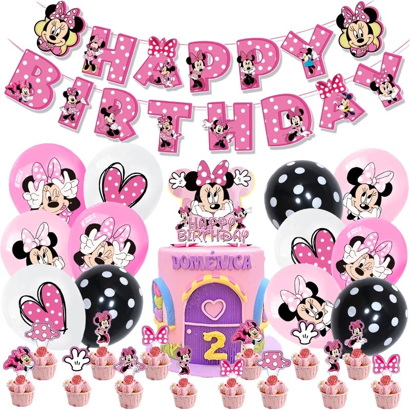 20Person Disney Pink Wave Minnie Mouse Party Supplies Cups Plates Straw Kids Girls Baby Shower Birthday Party Decorations Set