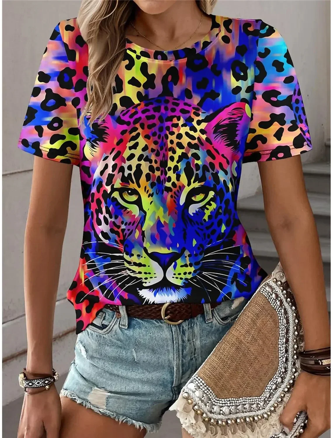 2024 New Women's T-shirts Tiger 3D Printed Short Sleeve Oversized T-Shirt for Women Tops Summer Breathable Tees Female Clothing