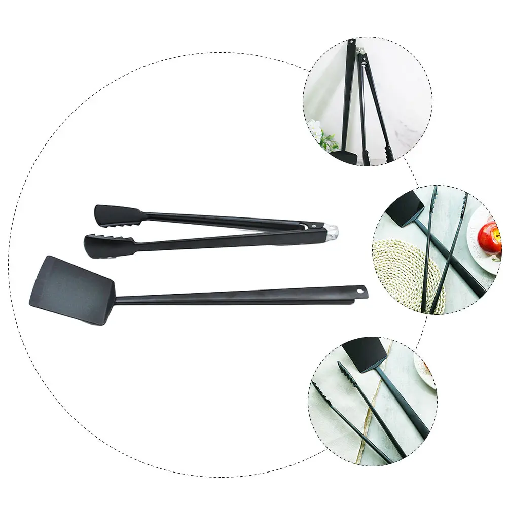 

1 Set Stainless Steel Bbq Shovel Grilling Tongs Food Clip Long Handle Heat Resistant Ergonomic Lightweight Kitchen Barbecue