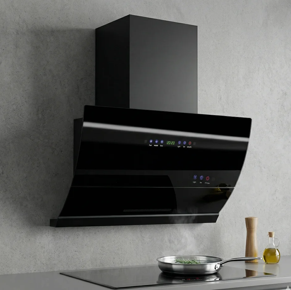 Wall-Mounted Vented Smart Chimney Range Hood Smart Home Kitchen Glass Lifting Panel AI Voice-Activated Copper Motor Household