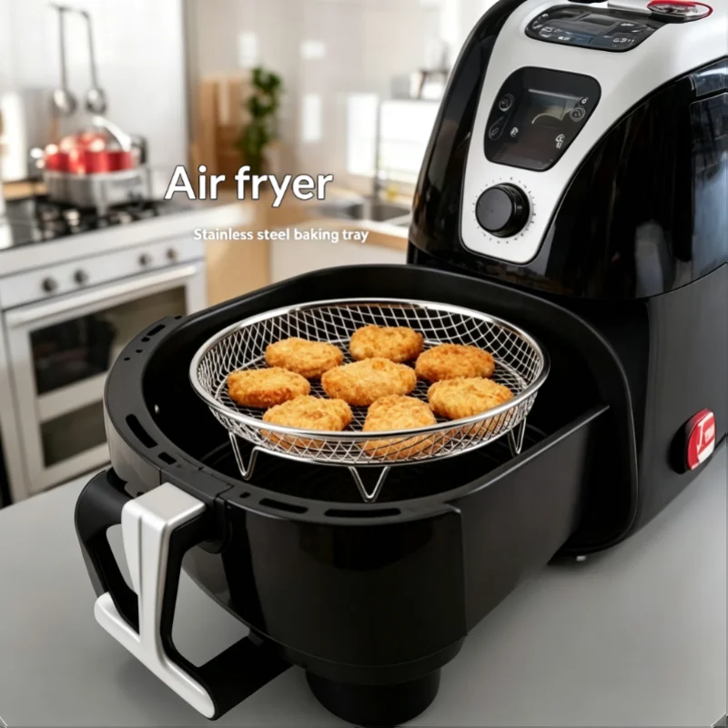Durable Stackable Stainless Steel Air Fryer Rack Non-Stick Grill Tray Basket Kitchen Cooking Gadgets
