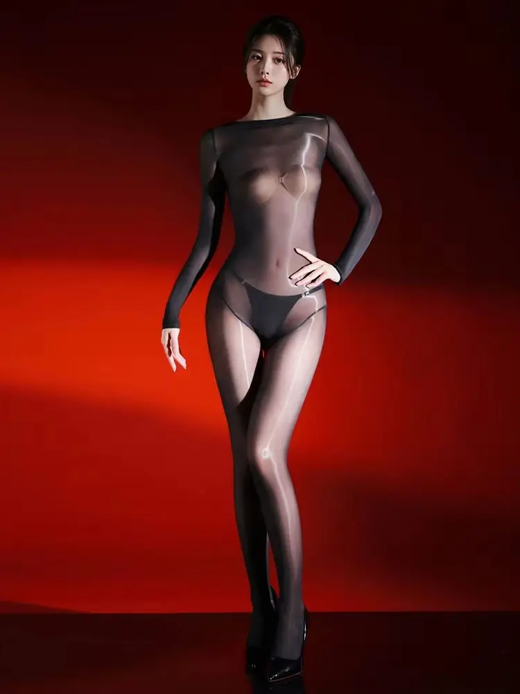 Shiny High Cut Patchwork Nylon Catsuit Bust Seamless Bodystocking Closed Open Crotch Bodysuit Tights Leotard Conjoined Jumpsuit