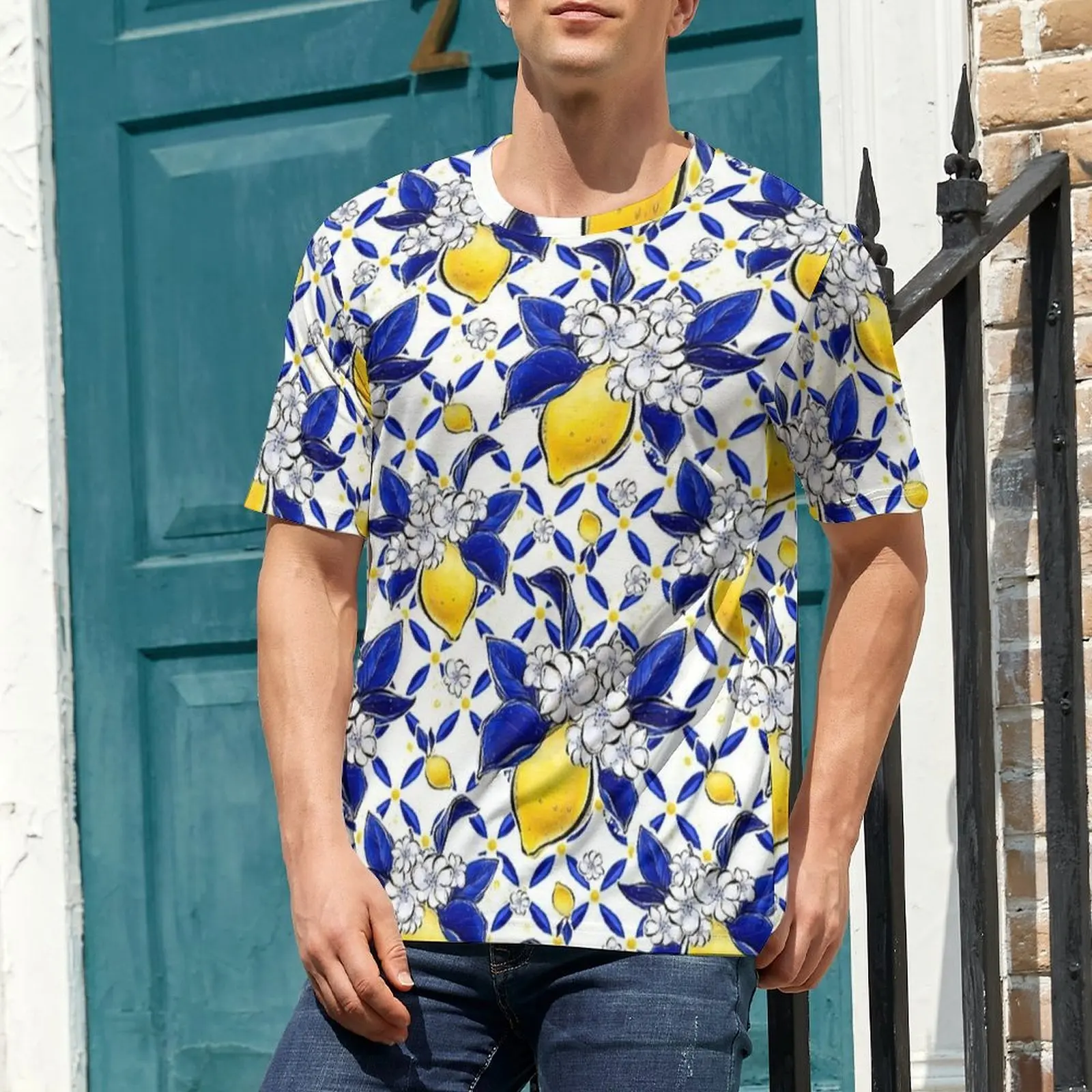 Big Size T-Shirt Premium Sicilian Lemon Tile Vintage Print T-Shirts  Casual Round Neck Tshirt Man Trendy Graphic Tees