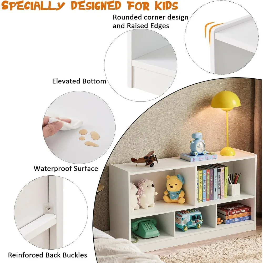 toy organizers and storage, 5-section kids bookshelf for organizing books toys, school classroom wooden storage cabinet for chil