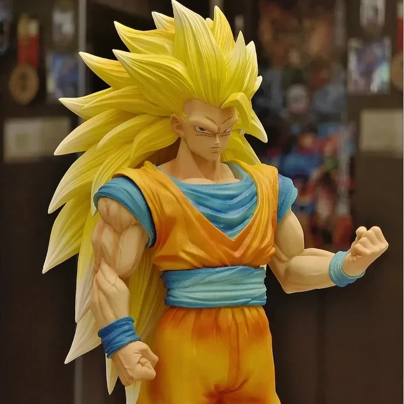 Figurine Anime Saiya Infinite Super Three Goku Lumineuse avec Mains Interchangeables, Statue Anime Modèle GK, Ornement, Jouet de Collection, Cadeau
