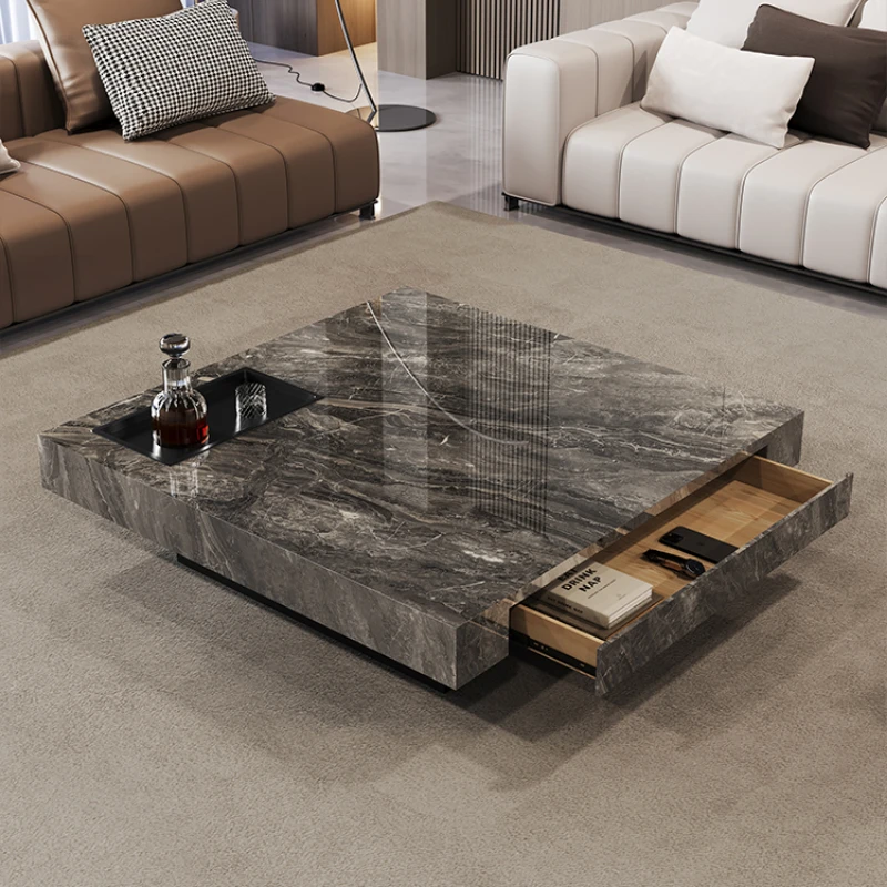 

Slate coffee table, Italian minimalist, light luxury, modern black crystal square coffee table