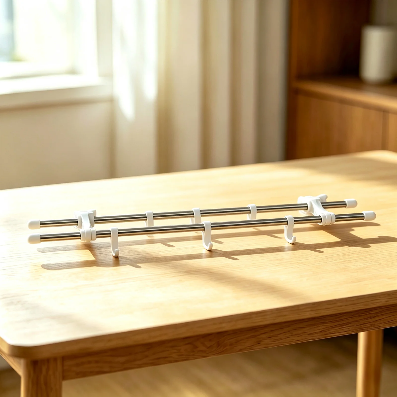 Double Pole Radiator Towel Rail with 6 Hooks for Drying Storage in Bathrooms Kitchens Laundry Rooms Double Pole