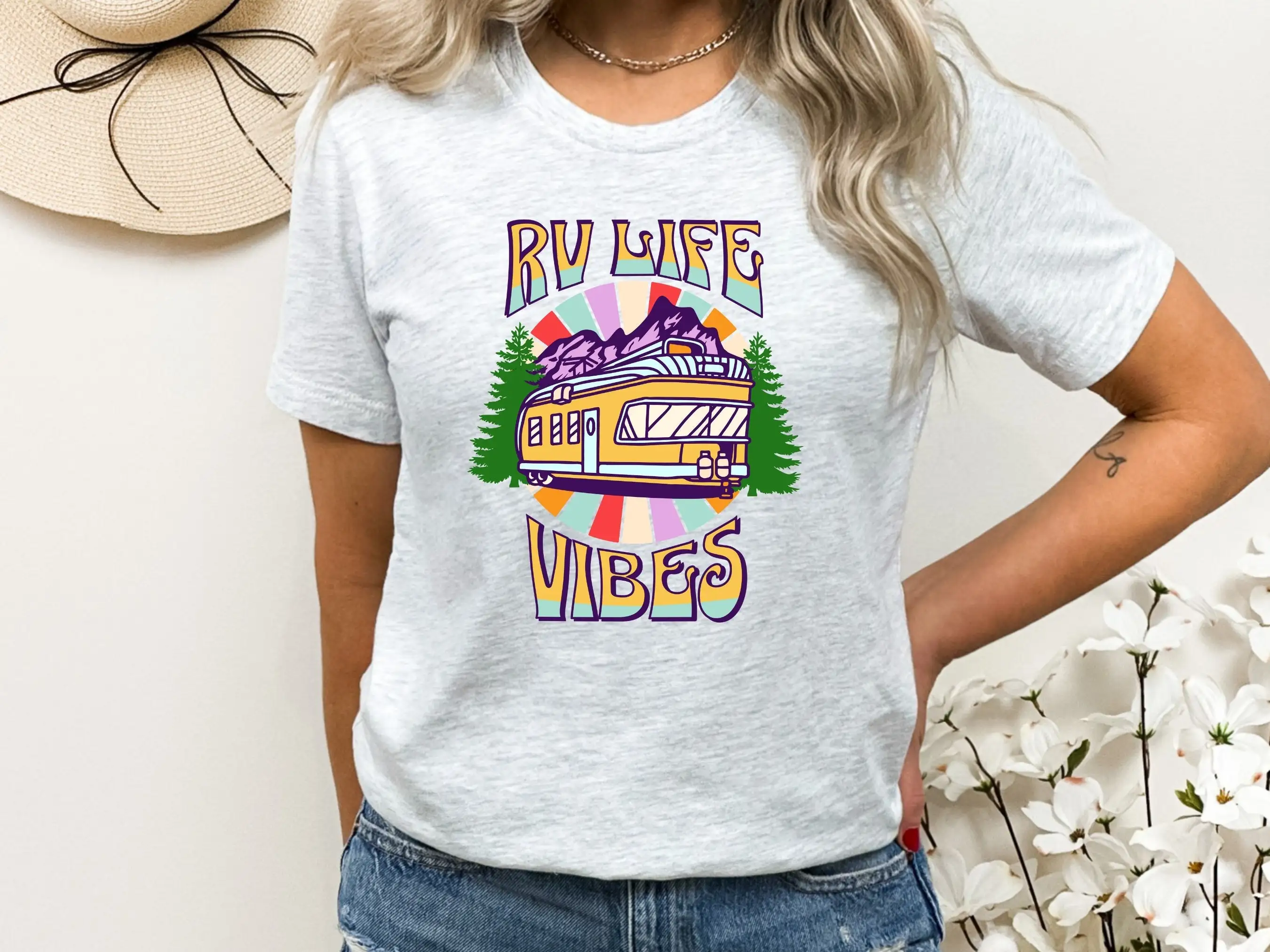 RV Life Vibes Shirt, Retro Camping RV Tee, Groovy Hippie Travel T-shirt, Road Trip, RV Camping Clothing